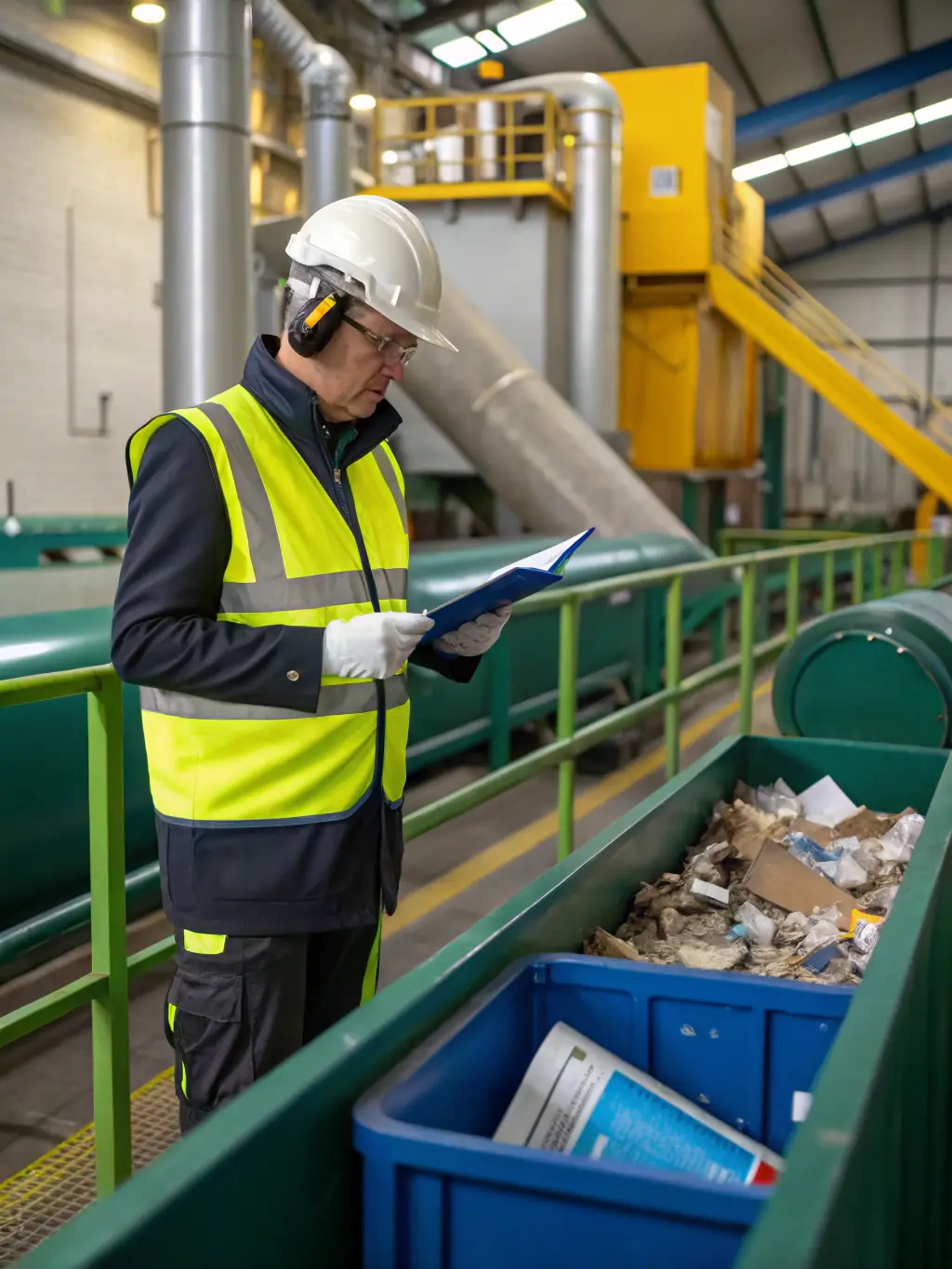 An image depicting environmental compliance, such as a waste management facility adhering to regulations or a clean remediation site.