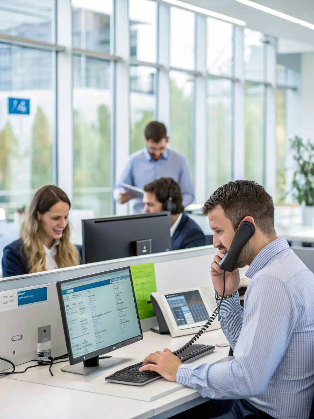 A modern office environment showcasing advanced technology and skilled professionals providing comprehensive support services.